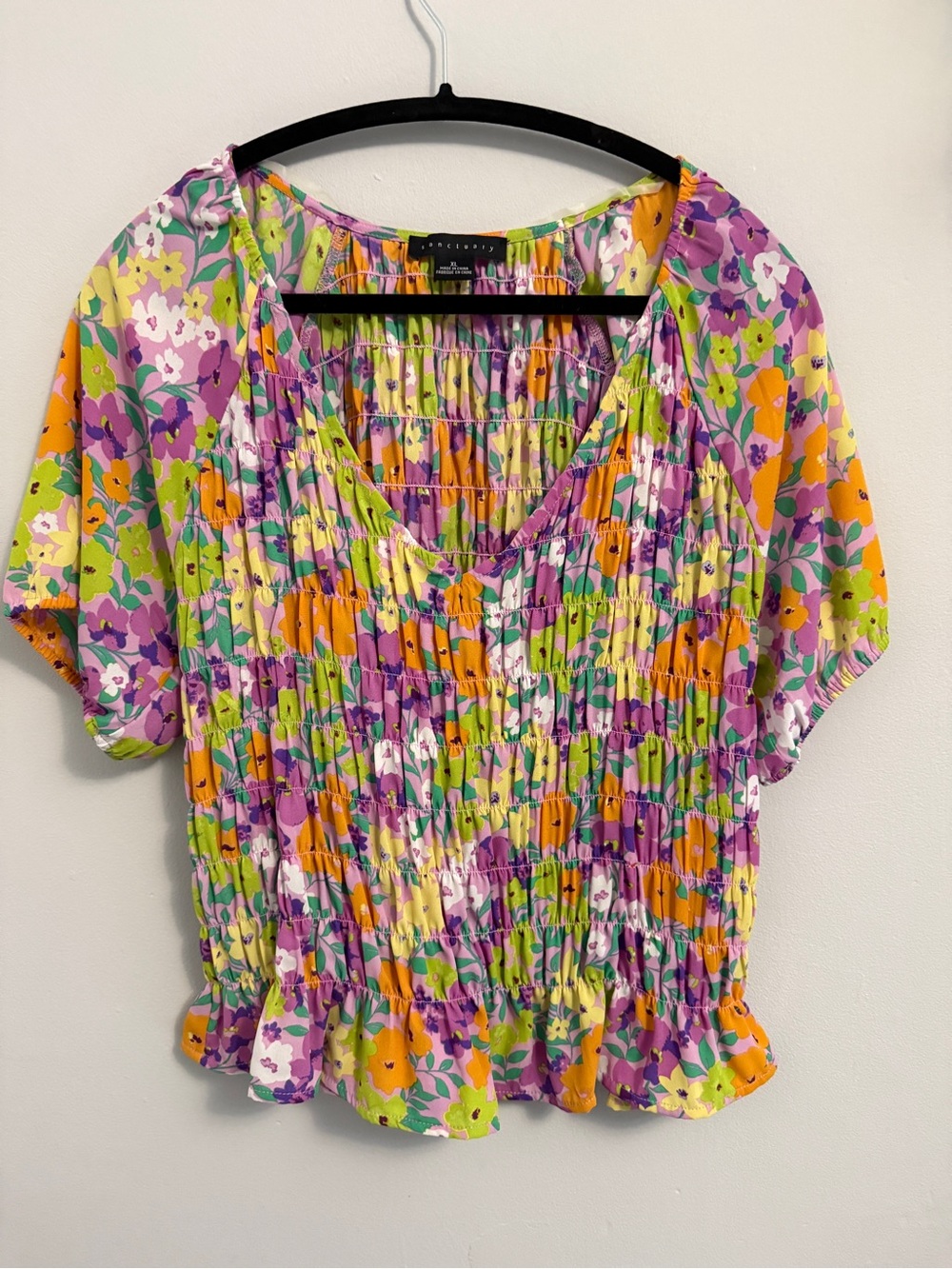 Sanctuary Multicolor Floral Smocked Peplum Top NWOT